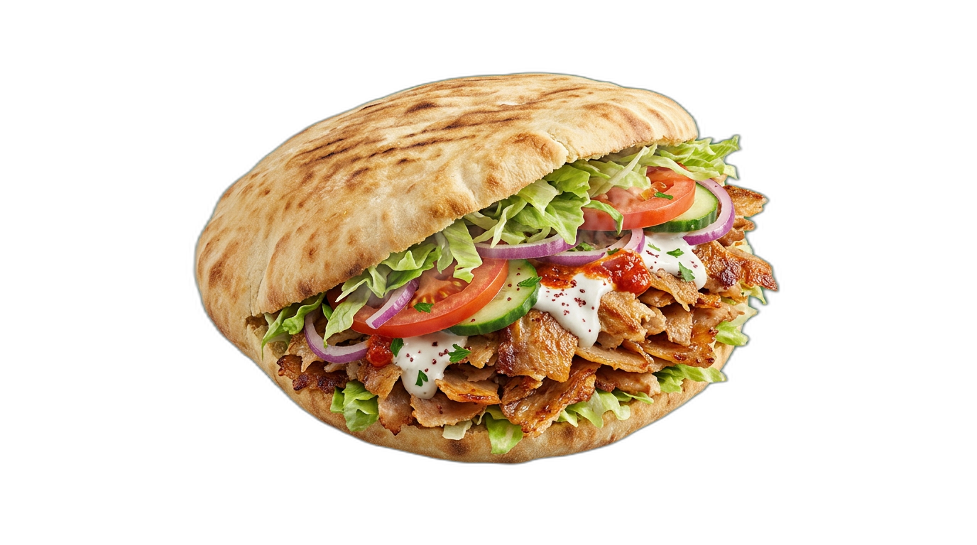 Kebab en pain rond fendu